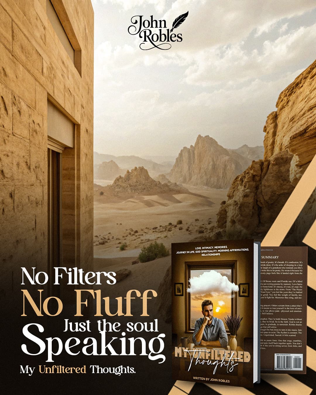 Desert landscape with meaningful quote about authentic expression